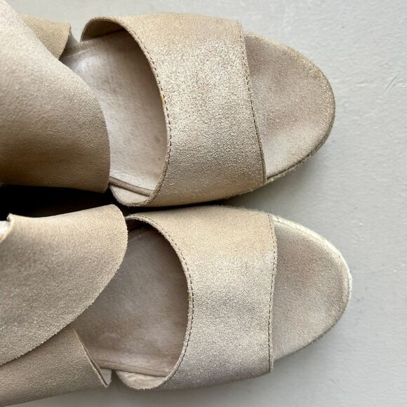 Eileen Fisher Metallic Nude Tan Leather Espadrille Wedge Crossover Sandal US 10 - Picture 9 of 16